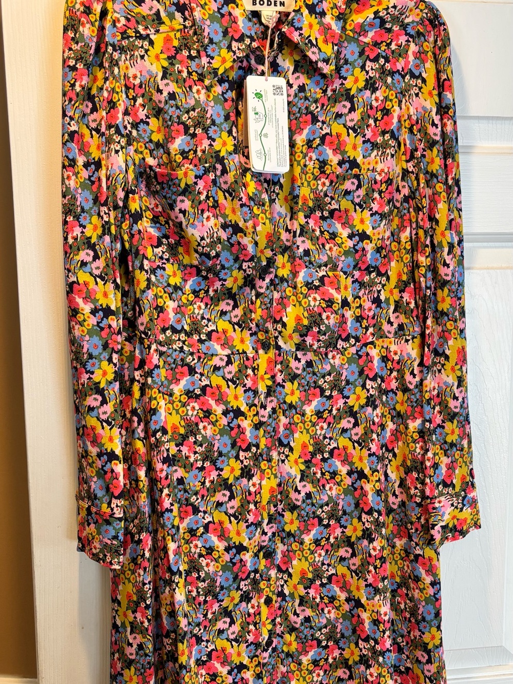 Boden Multi-Color Floral Long-Sleeve Midi Dress